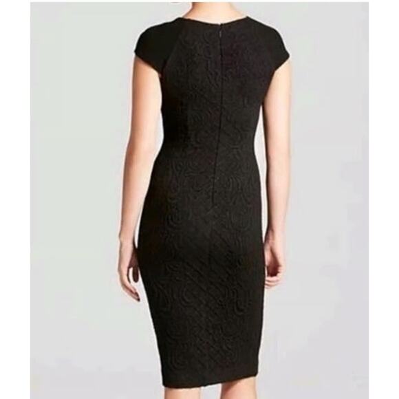 Tory Burch Kiersten Body-Con Dress Size Medium Black Jacquard Cap Sleeve - Picture 2 of 11